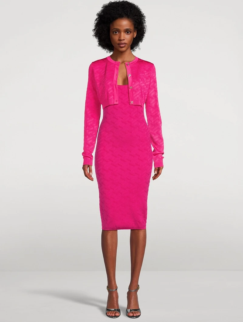 Medusa La Greca Jacquard Cropped Cardigan
