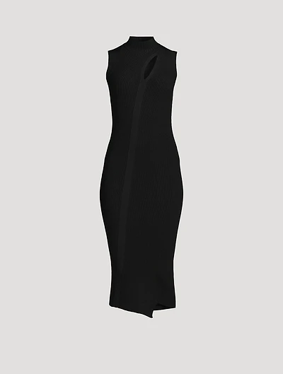 Slashed Turtleneck Midi Dress