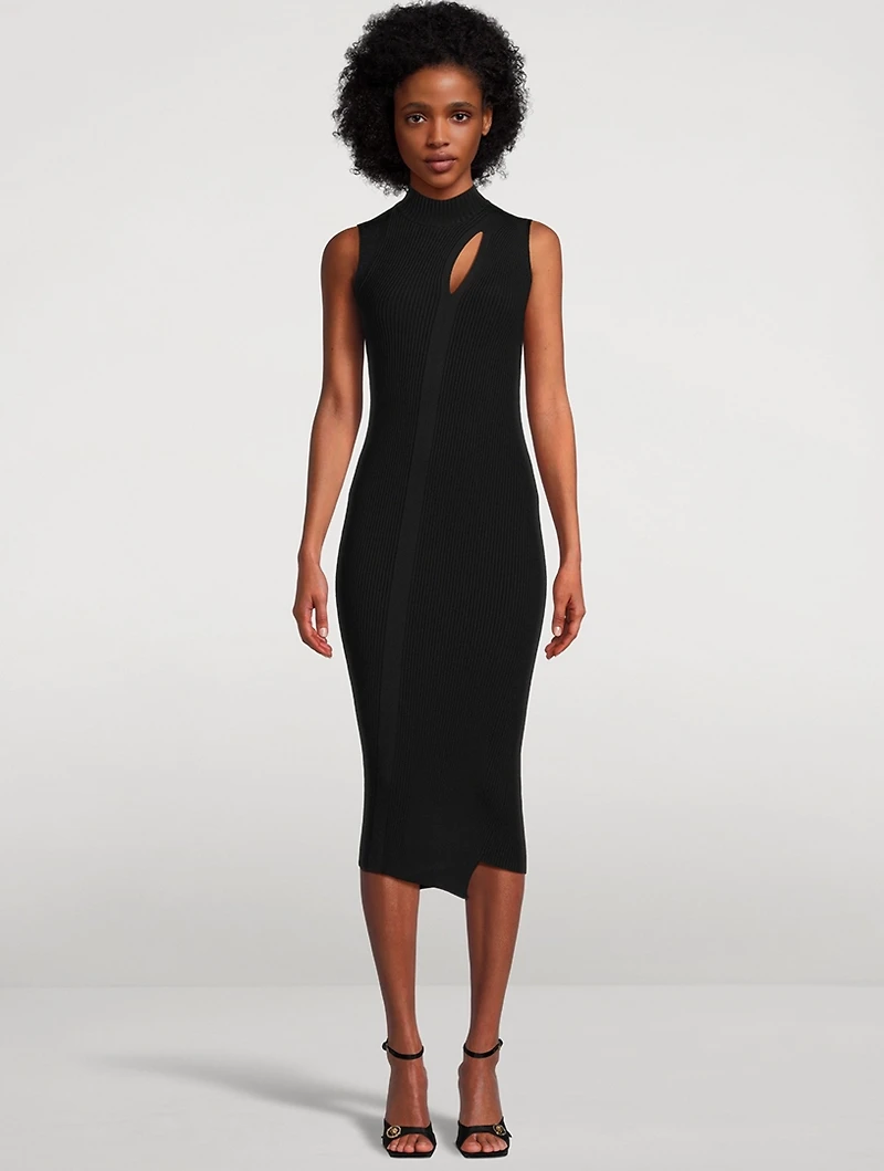 Slashed Turtleneck Midi Dress