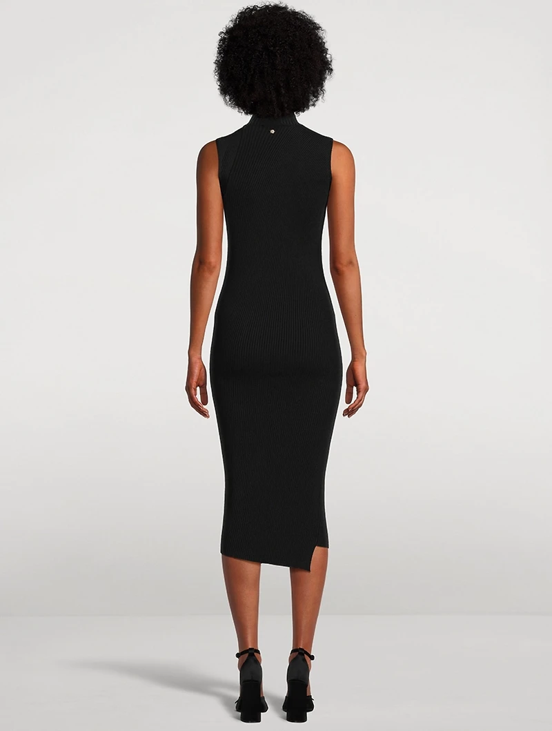 Slashed Turtleneck Midi Dress