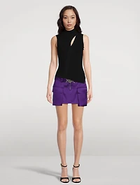 Slashed Rib-Knit Turtleneck Top