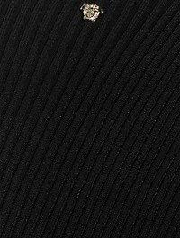 Slashed Rib-Knit Turtleneck Top