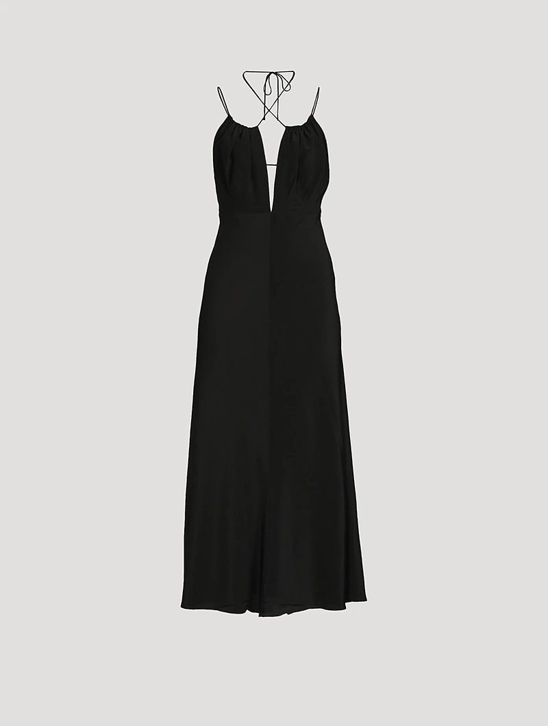 Gathered Halterneck Silk Maxi Dress