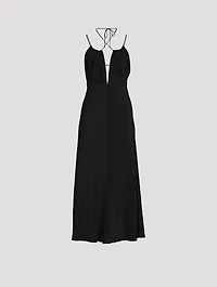 Gathered Halterneck Silk Maxi Dress