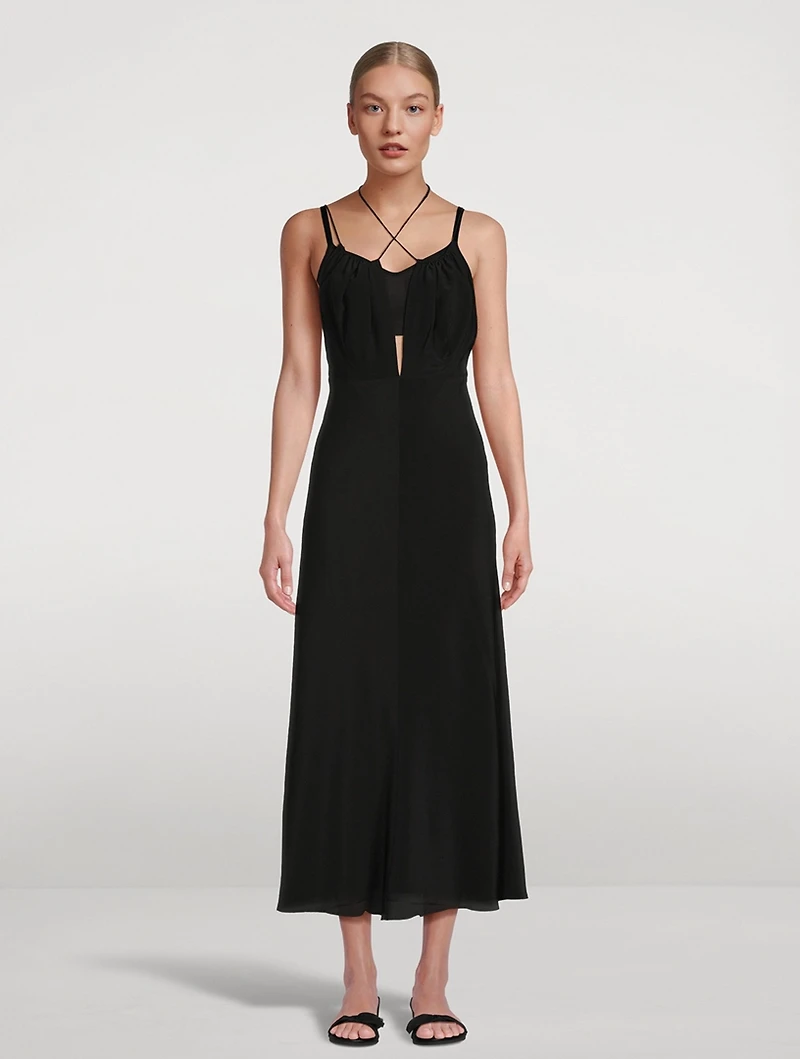 Gathered Halterneck Silk Maxi Dress
