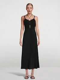Gathered Halterneck Silk Maxi Dress
