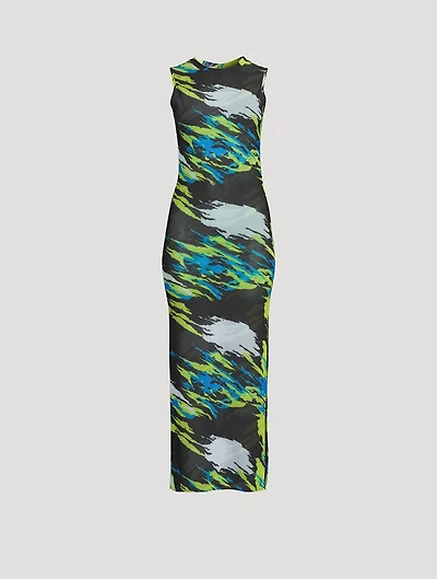 Mesh Maxi Dress Moto Print