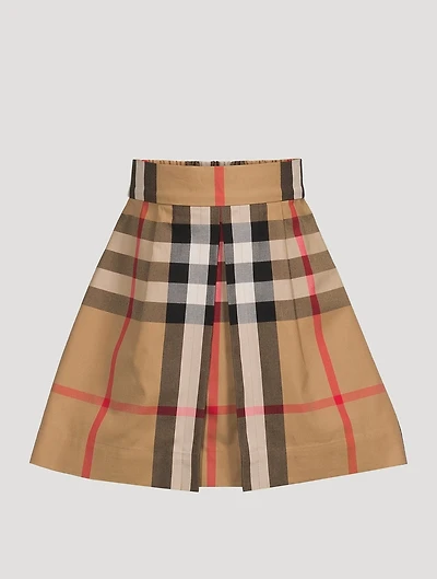 Exaggerated Check Cotton Pleated Skirt