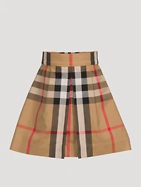 Exaggerated Check Cotton Pleated Skirt