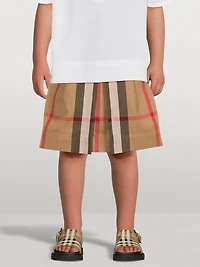 Exaggerated Check Cotton Pleated Skirt