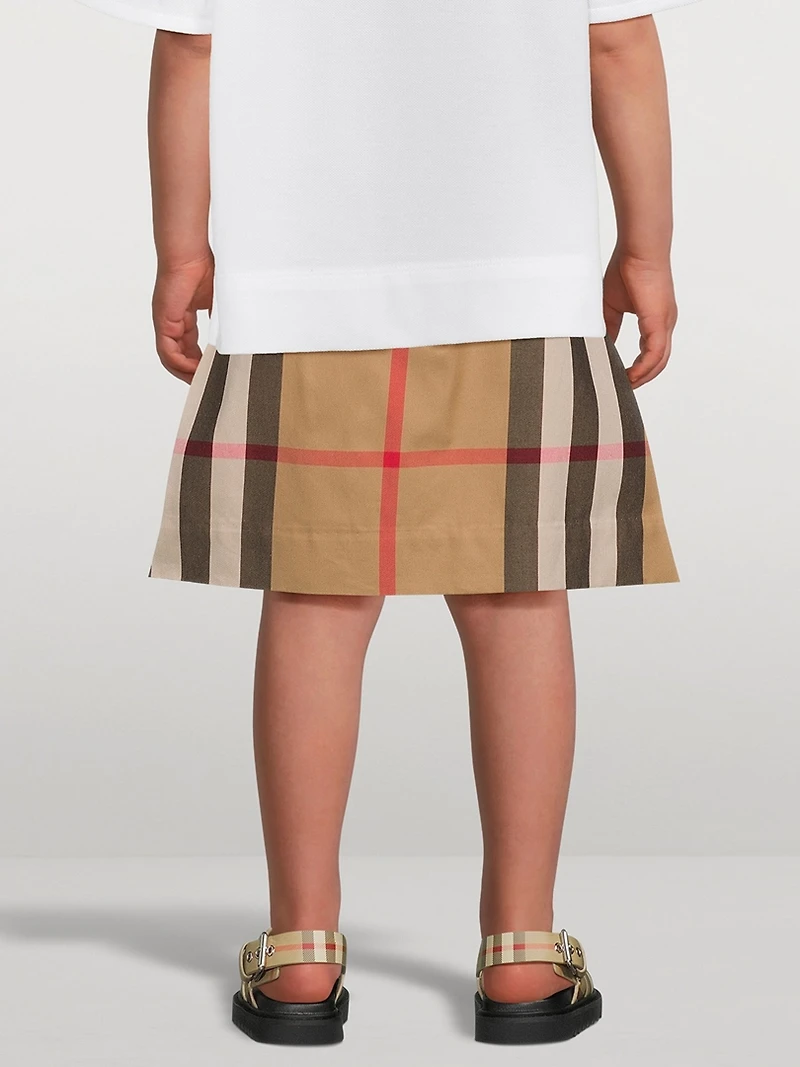 Exaggerated Check Cotton Pleated Skirt