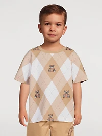 Cotton Argyle T-Shirt Thomas Bear Print