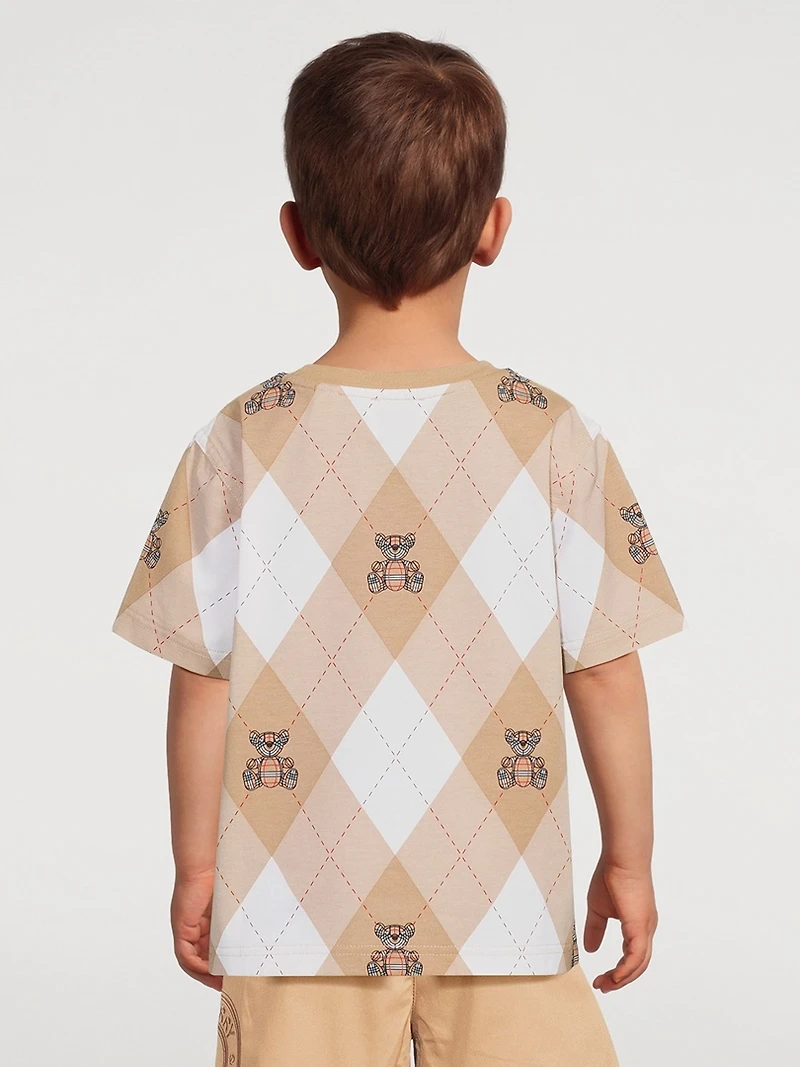 Cotton Argyle T-Shirt Thomas Bear Print