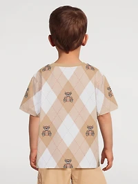 Cotton Argyle T-Shirt Thomas Bear Print