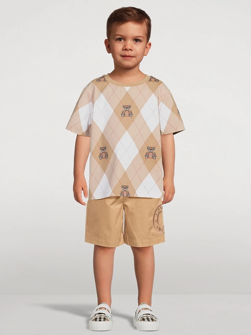 Cotton Argyle T-Shirt Thomas Bear Print