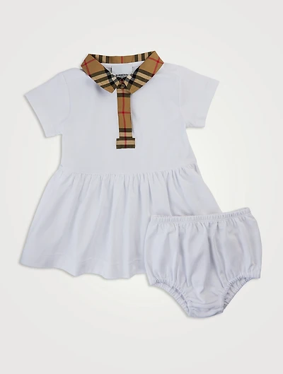 Two-Piece Short-Sleeve Dress Set With Check