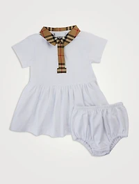 Two-Piece Short-Sleeve Dress Set With Check