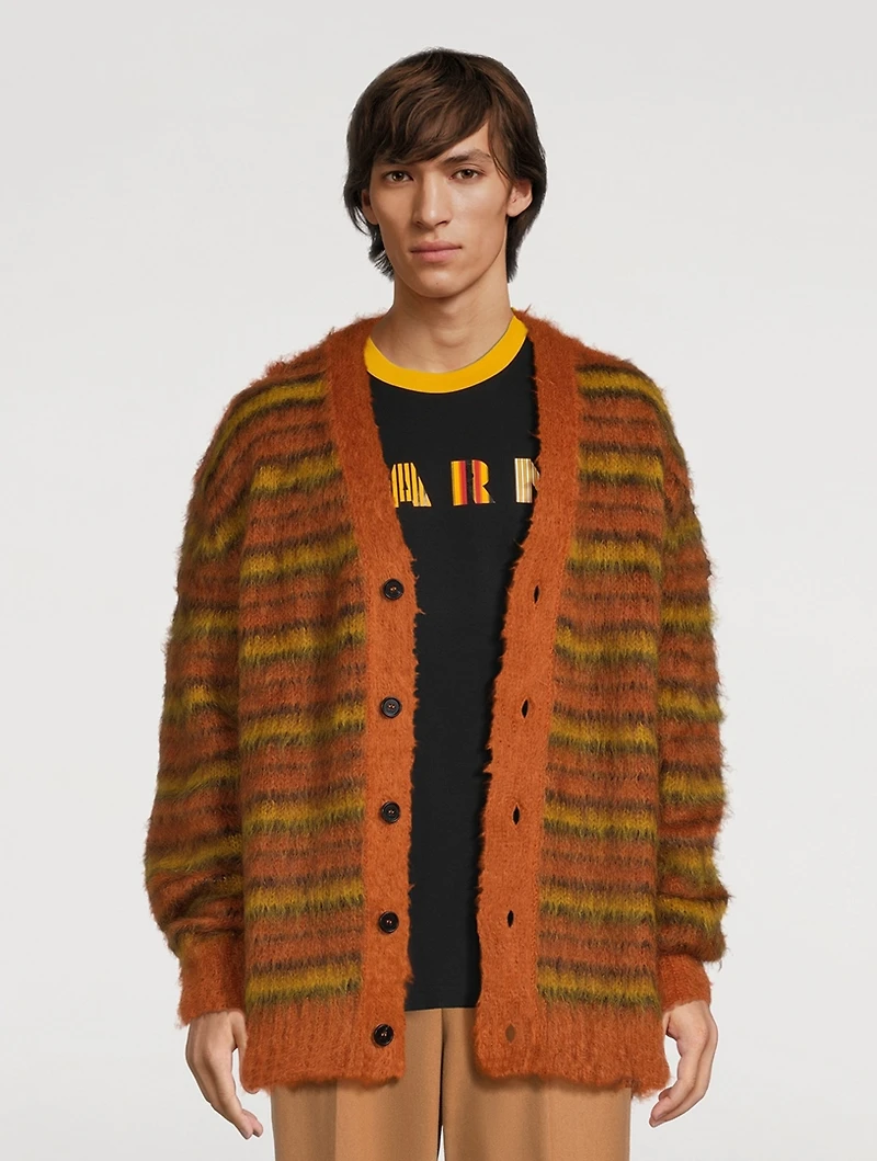 Mohair-Blend Striped Cardigan