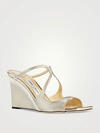 Anise Embossed Metallic Wedge Mules