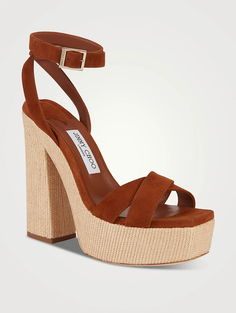 Gaia Suede And Raffia Platform Sandals