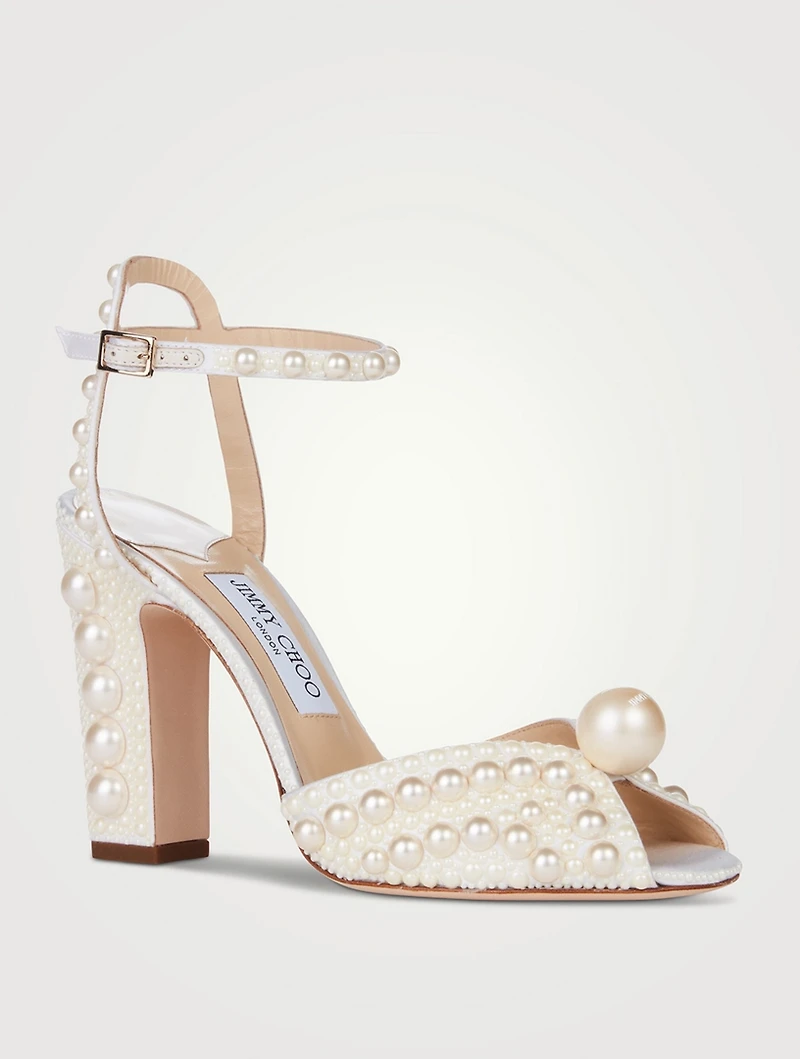 Sacaria Pearl-Embellished Satin Sandals