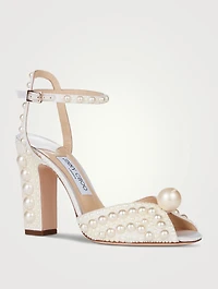 Sacaria Pearl-Embellished Satin Sandals