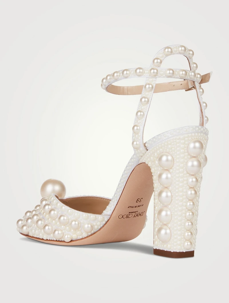 Sacaria Pearl-Embellished Satin Sandals