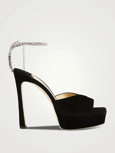 Saeda Suede Platform Sandals With Crystal Ankle Strap
