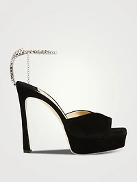 Saeda Suede Platform Sandals With Crystal Ankle Strap