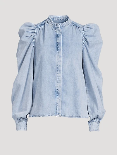 Gillian Puff-Sleeve Denim Blouse