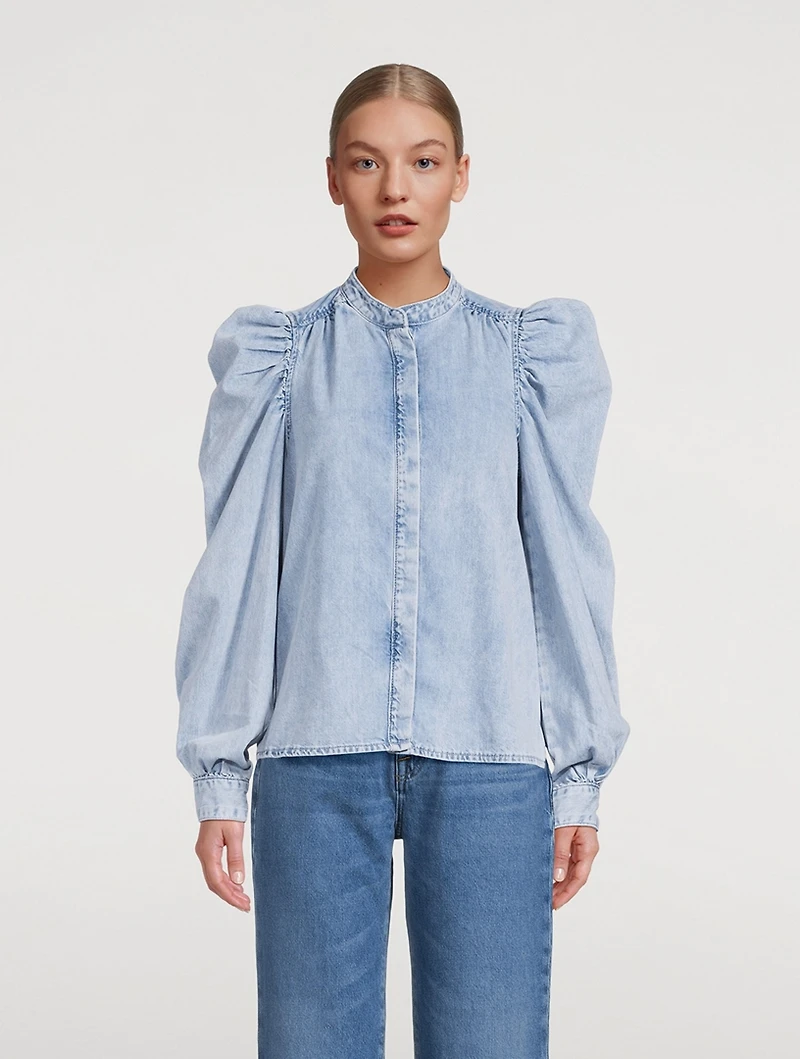 Gillian Puff-Sleeve Denim Blouse