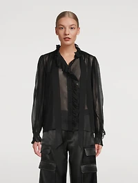 Tie-Neck Silk Chiffon Shirt