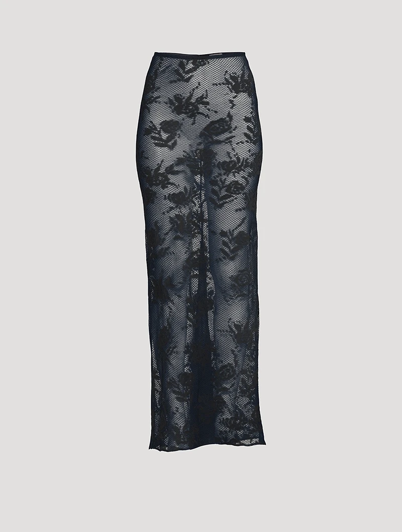 Sheer Floral Lace Maxi Skirt