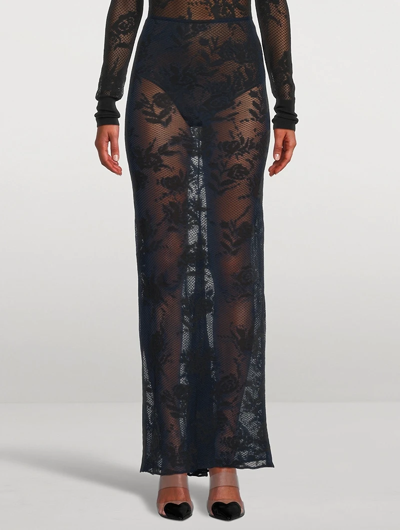 Sheer Floral Lace Maxi Skirt