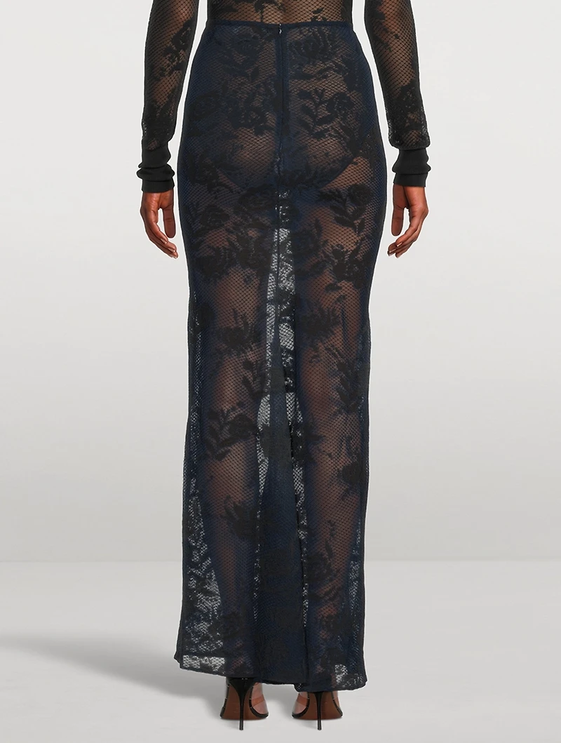 Sheer Floral Lace Maxi Skirt