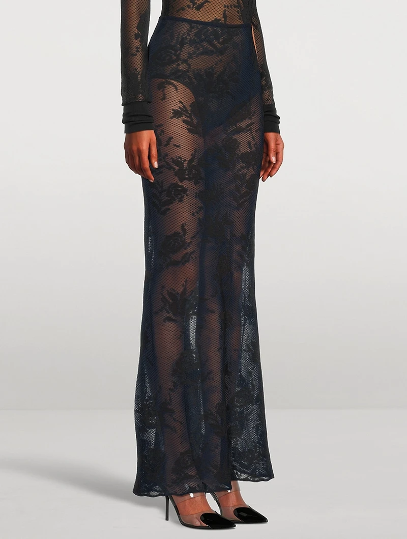 Sheer Floral Lace Maxi Skirt