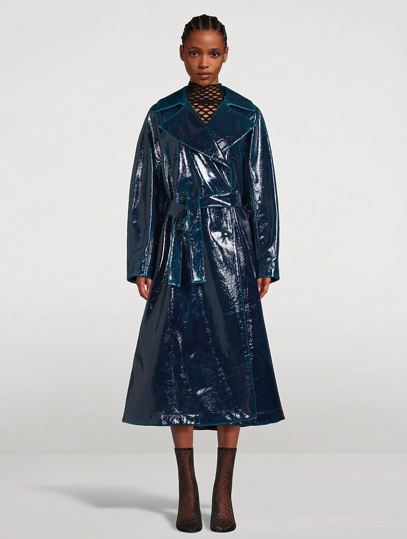 Double-Breasted Mirror Wool Trench Coat