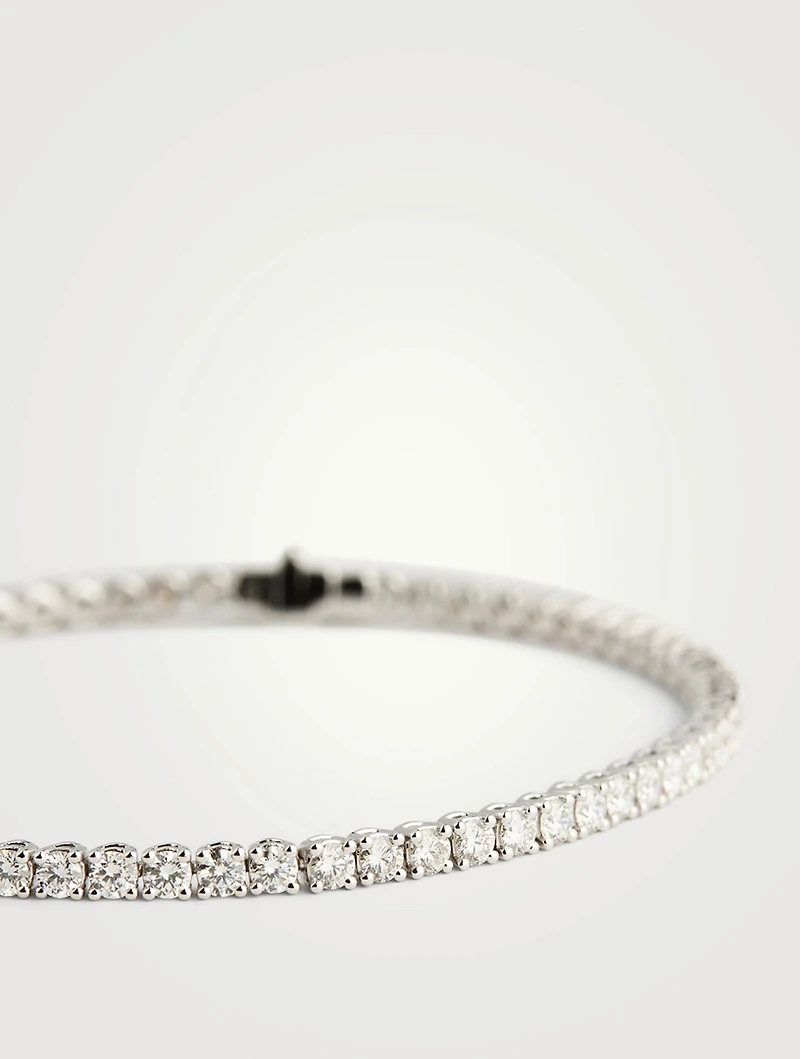 Classic 18K White Gold Four-Prong Line Bracelet With Diamonds