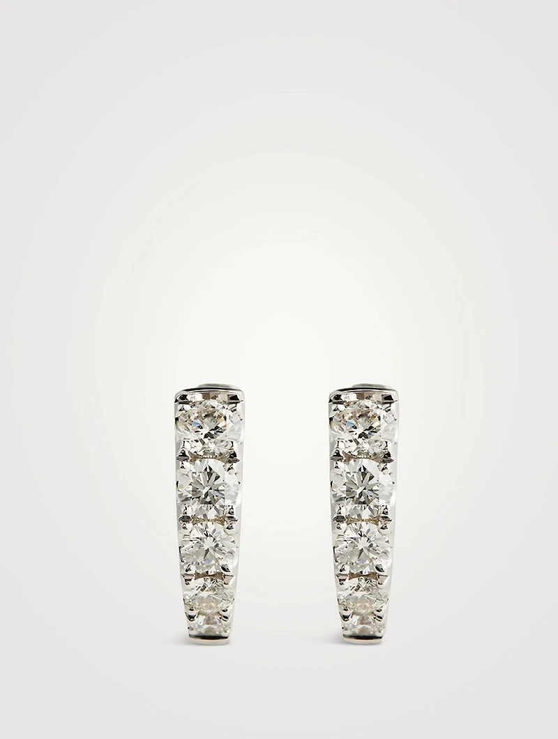 Essentials 18K White Gold Graduated Huggie Hoop Earrings With Diamonds