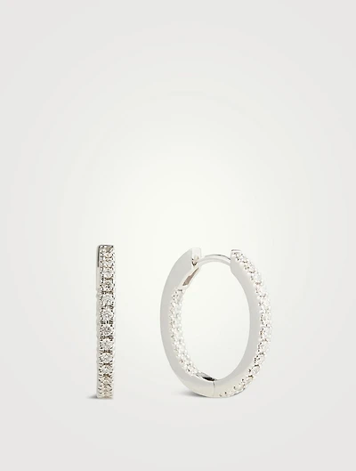 18K White Gold Oval Diamond Hoop Earrings