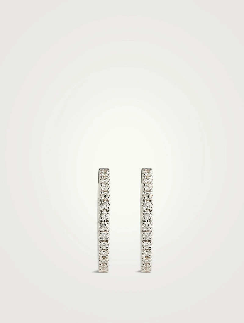 18K White Gold Oval Diamond Hoop Earrings
