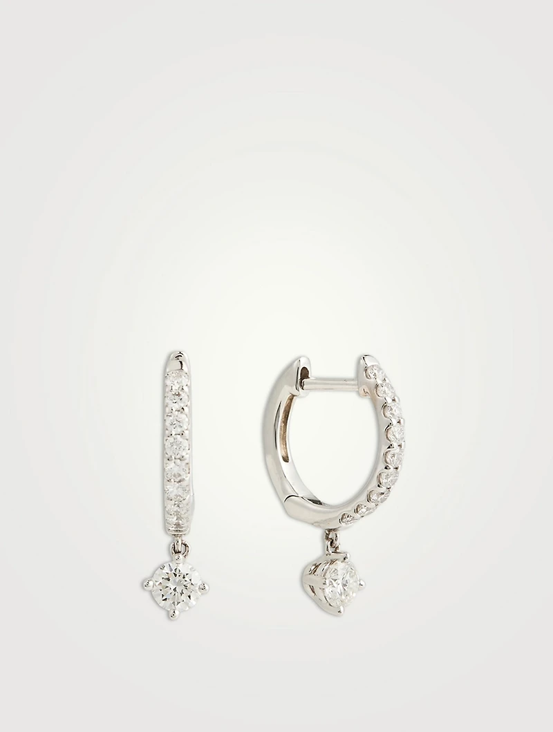 Odessa 18K White Gold Huggie Hoop Earrings With Diamond Drop
