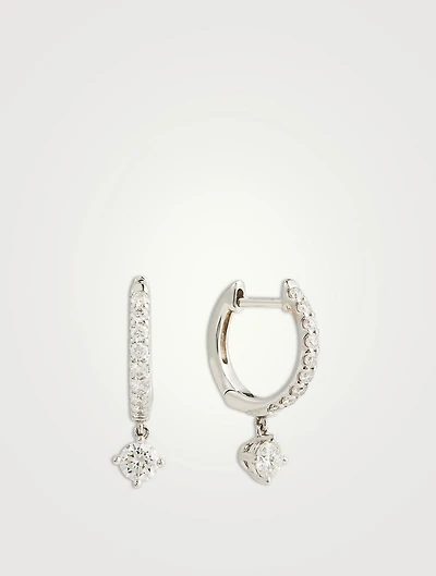 Odessa 18K White Gold Huggie Hoop Earrings With Diamond Drop