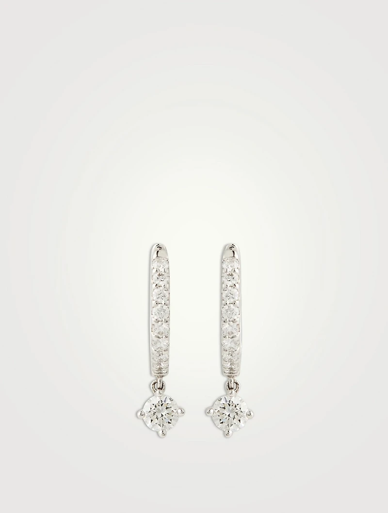 Odessa 18K White Gold Huggie Hoop Earrings With Diamond Drop
