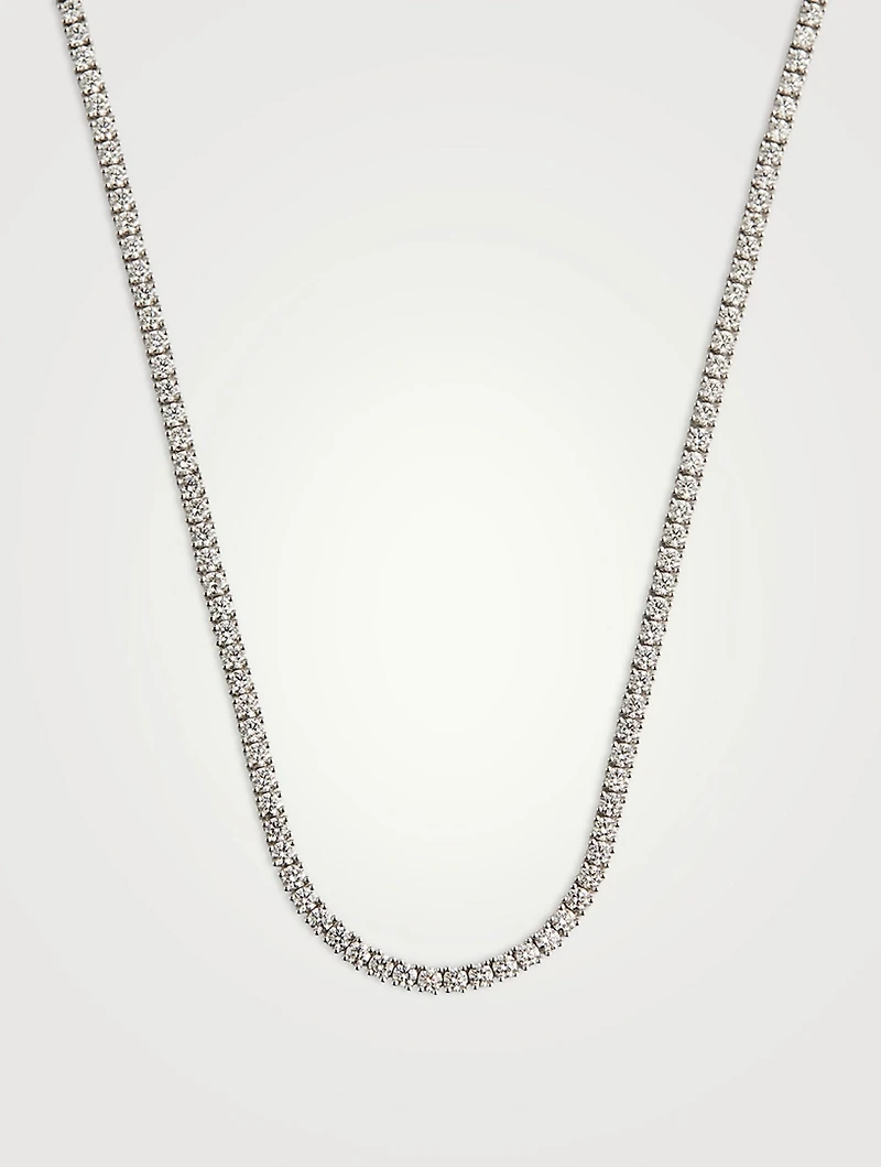 Uniform 18K White Gold Four-Prong Line Necklace With Diamonds
