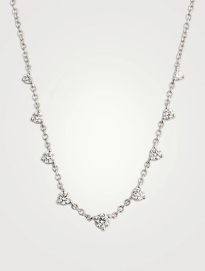 Essentials 18K White Gold Nine-Stone Necklace With Diamonds
