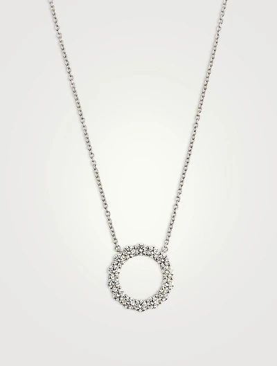 18K White Gold Circle Necklace With Diamonds