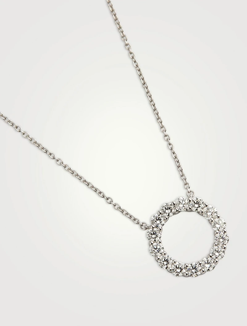 18K White Gold Circle Necklace With Diamonds