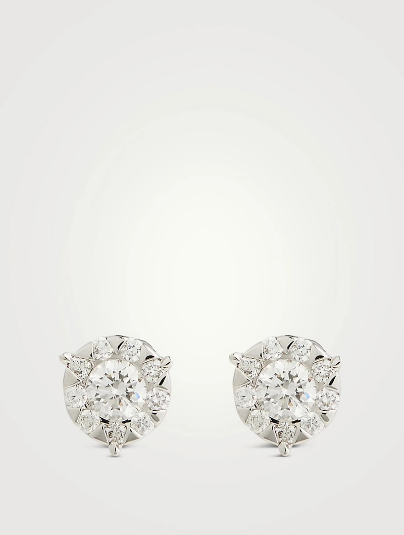 Bouquet 18K White Gold Three-Prong Stud Earrings