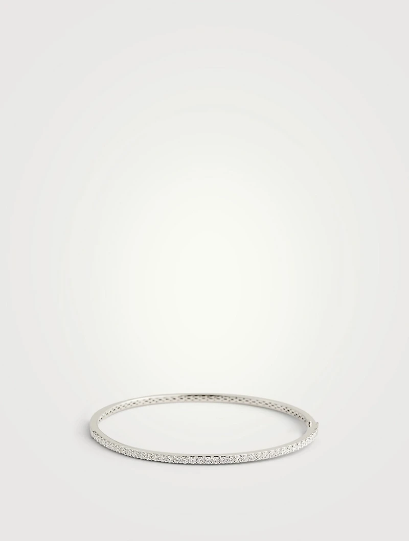 18K White Gold Shared-Prong Diamond Bangle Bracelet